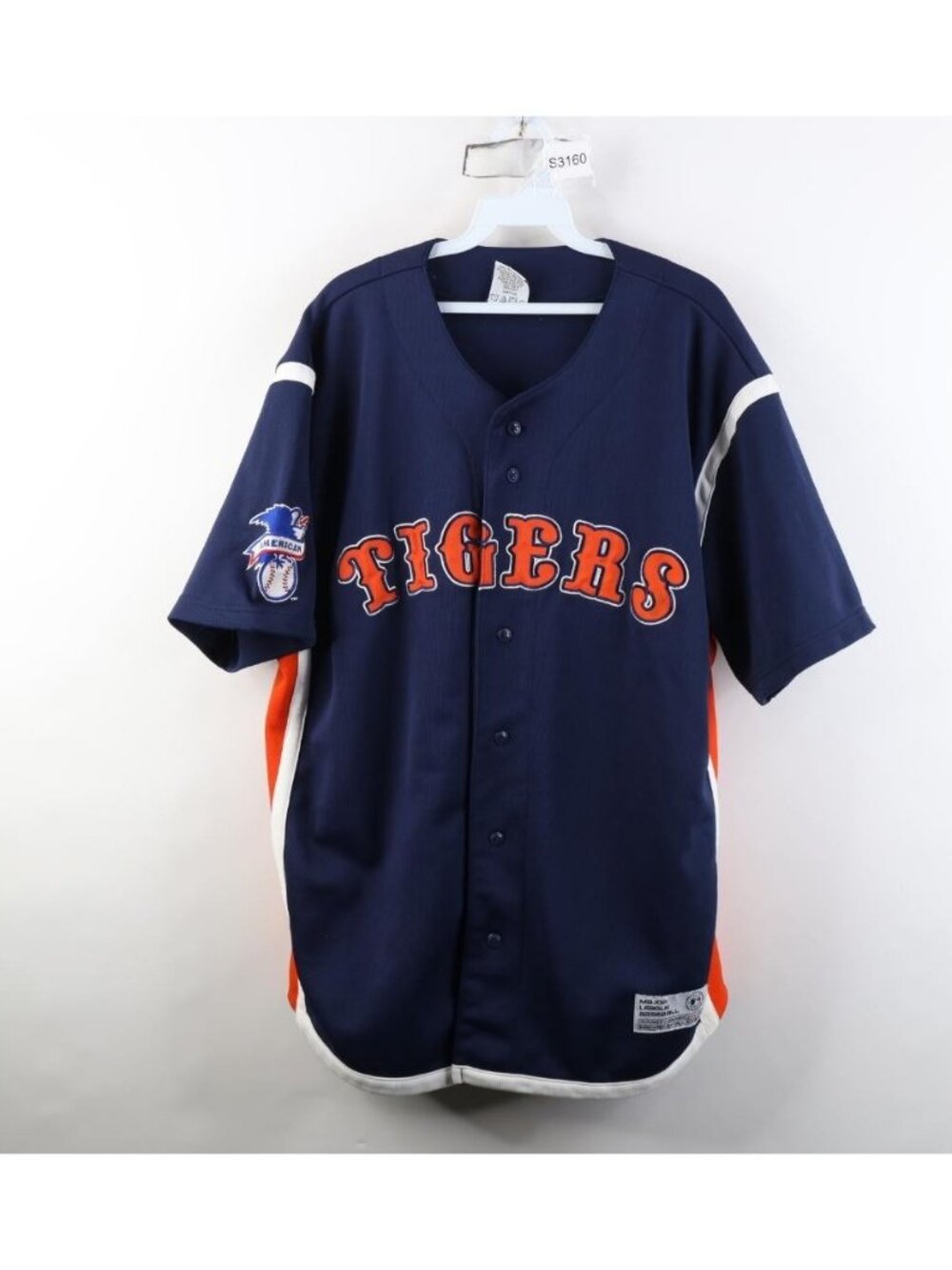 Vintage 90s Y2K Mens Large Spell Out Detroit Tigers Baseball Jersey Blue Orange